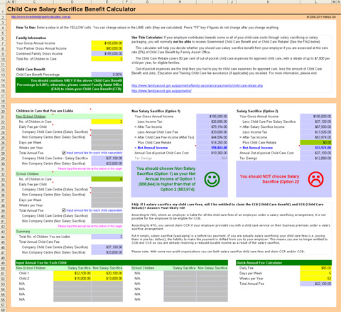 FREE Child Care Salary Sacrifice Benefit Calculator Multiple Kids & Different Fees