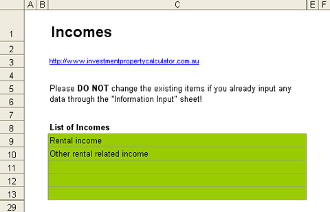 Investment Property Record Keeping Spreadsheet - Income