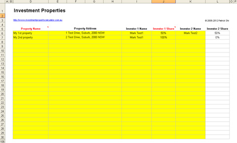 Investment Property Record Keeping Spreadsheet - Property