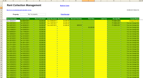 Investment Property Rent Collection Management Spreadsheet