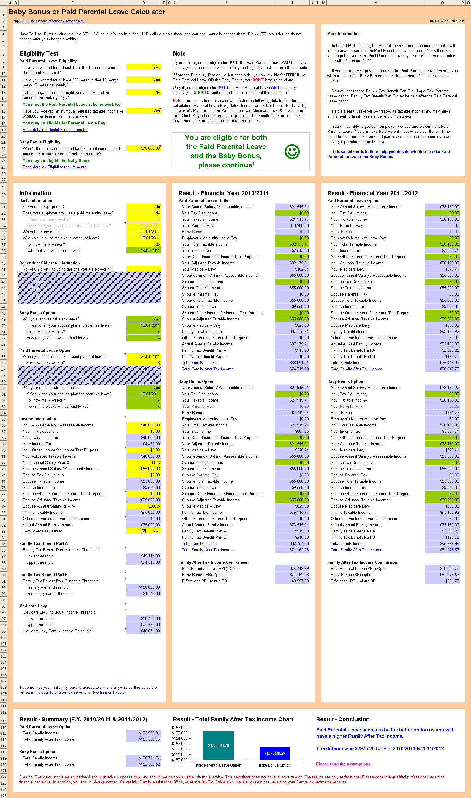 Free Baby Bonus Or Paid Parental Leave Calculator