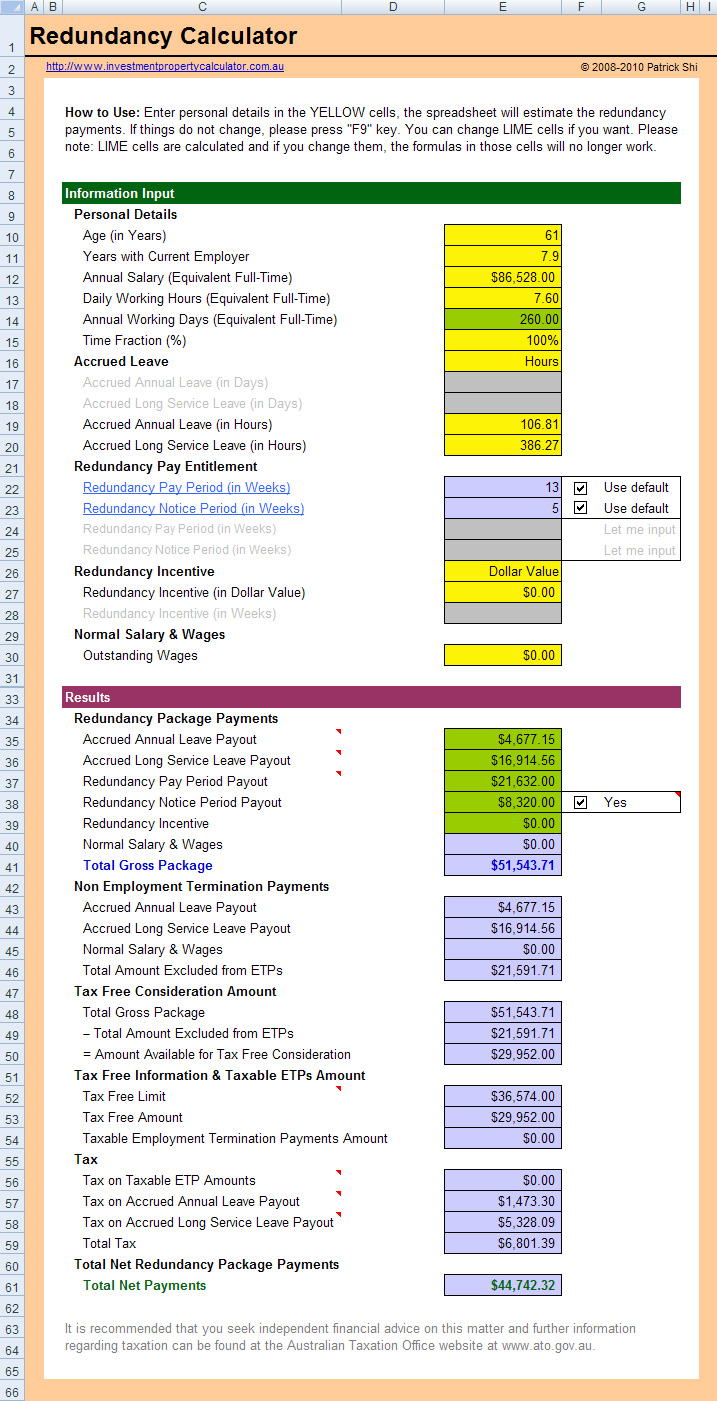 free redundancy entitlements calculator spreadsheet in excel excel spreadsheet calculator